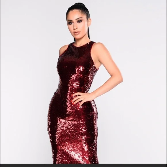 Fashion Nova | Dresses | Fashion Nova Burgundy Sequin Dress | Poshmark